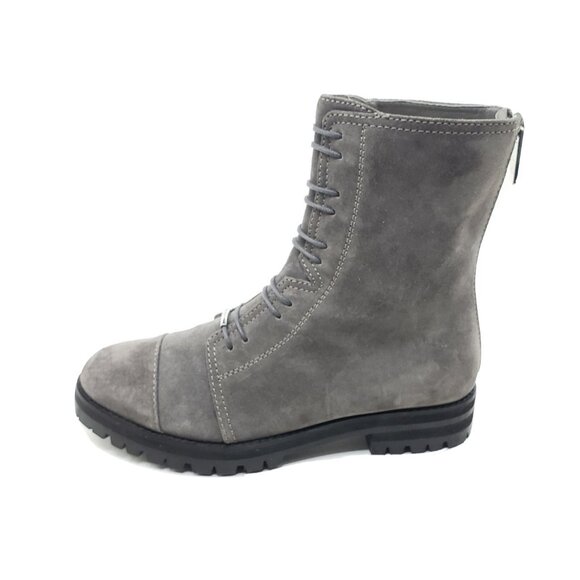 Jimmy Choo Piper Suede Combat Boots Grey Back Zip Lug Sole Womens 36 US 6 Italy - Picture 1 of 11